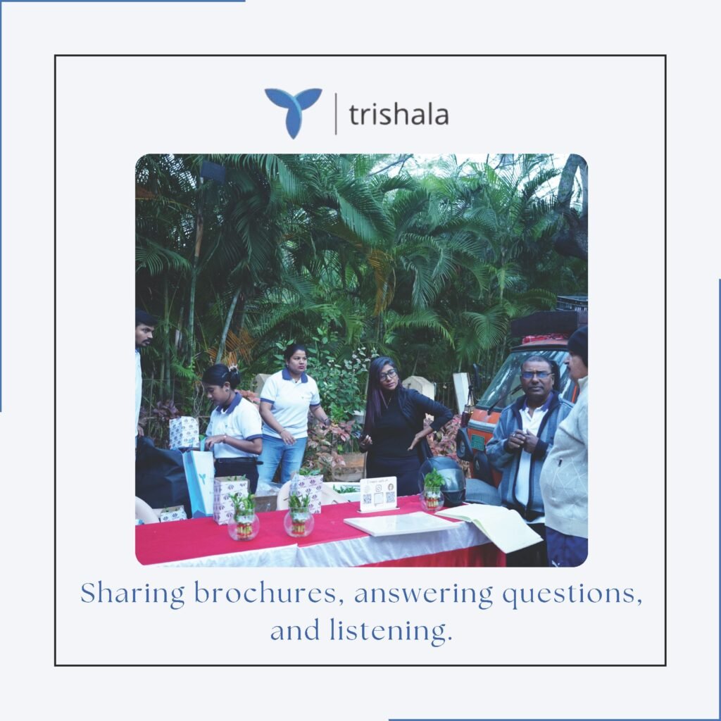 Sharing brochures, answering questions, and listening